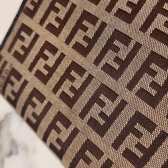 Vintage Fendi Brown & Beige Zucchino Canvas & Leather Continental Wallet - Picture 5 of 17